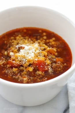Beef, Tomato and Acini di Pepe Soup