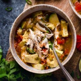 This Chicken and Avocado Soup with lime, scallions and cilantro is my go-to when I want comfort food with Latin flavors.