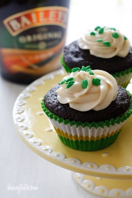 Chocolate Stout Cupcakes with Bailey's Irish Cream Cheese Frosting – Yes, you read that right, there is ale in the cupcakes and Bailey's in the frosting! I guess it's safe to call these grown-up cupcakes, and boy are they good!!