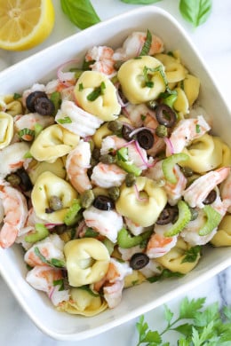 Chilled Italian Shrimp Tortellini Pasta Salad is loaded with shrimp, perfect for dining al fresco!