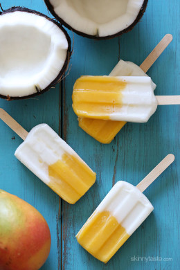 These simple and super easy frozen ice pops are made with coconut milk and pureed mango, and I am OBSESSED. My new snack all summer long!