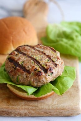 My trick to making the juiciest turkey burgers EVER is by adding grated zucchini! A huge bonus if you want your kids to eat more veggies – they'll never know!